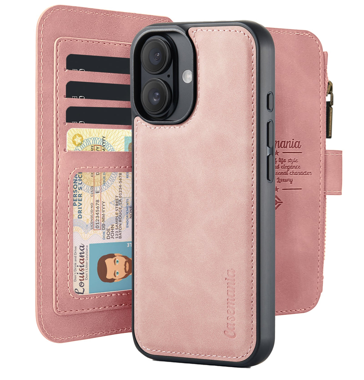 Apple iPhone 16 Hoesje - Pale Pink - 2 in 1 Bookcase met Rits