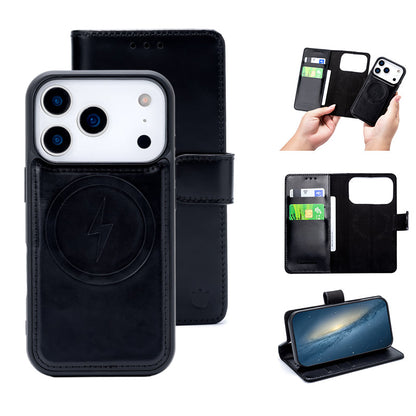 Apple iPhone 17 Pro Hoesje - Charcoal Gray - Echt Leren MagSafe Bookcase