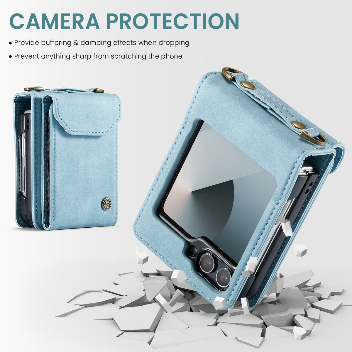 Samsung Galaxy Z Flip 7 FE Hoesje - Aqua Blue - Portemonnee Bookcase met Telefoonkoord