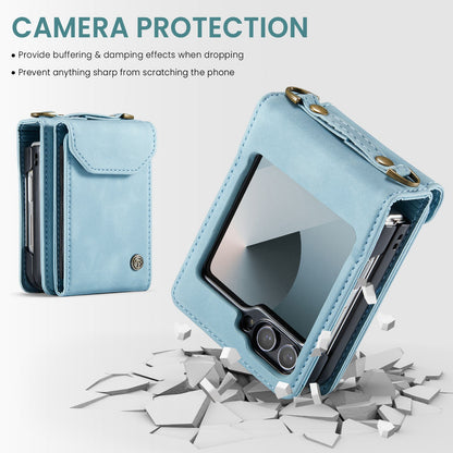 Samsung Galaxy Z Flip 6 Case - Aqua Blue - Wallet Case with Phone Strap