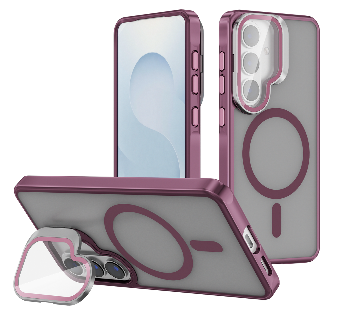 Samsung Galaxy S26 Hoesje - Wijn Rood - Bumper Matte MagSafe Back Cover met Camera Kickstand