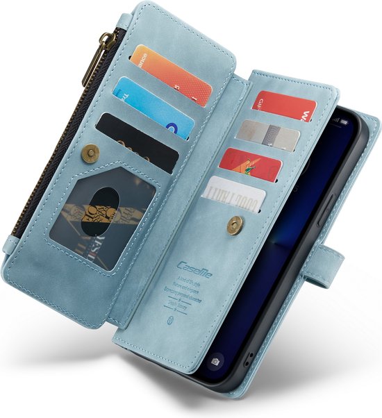 Apple iPhone 13 Pro Max Hoesje - Aqua Blue - Luxe Bookcase met Rits