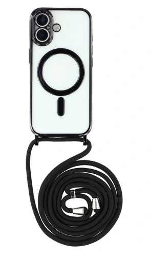 iPhone 17 Hoesje - Zwart - Siliconen MagSafe Back Cover met Telefoonkoord