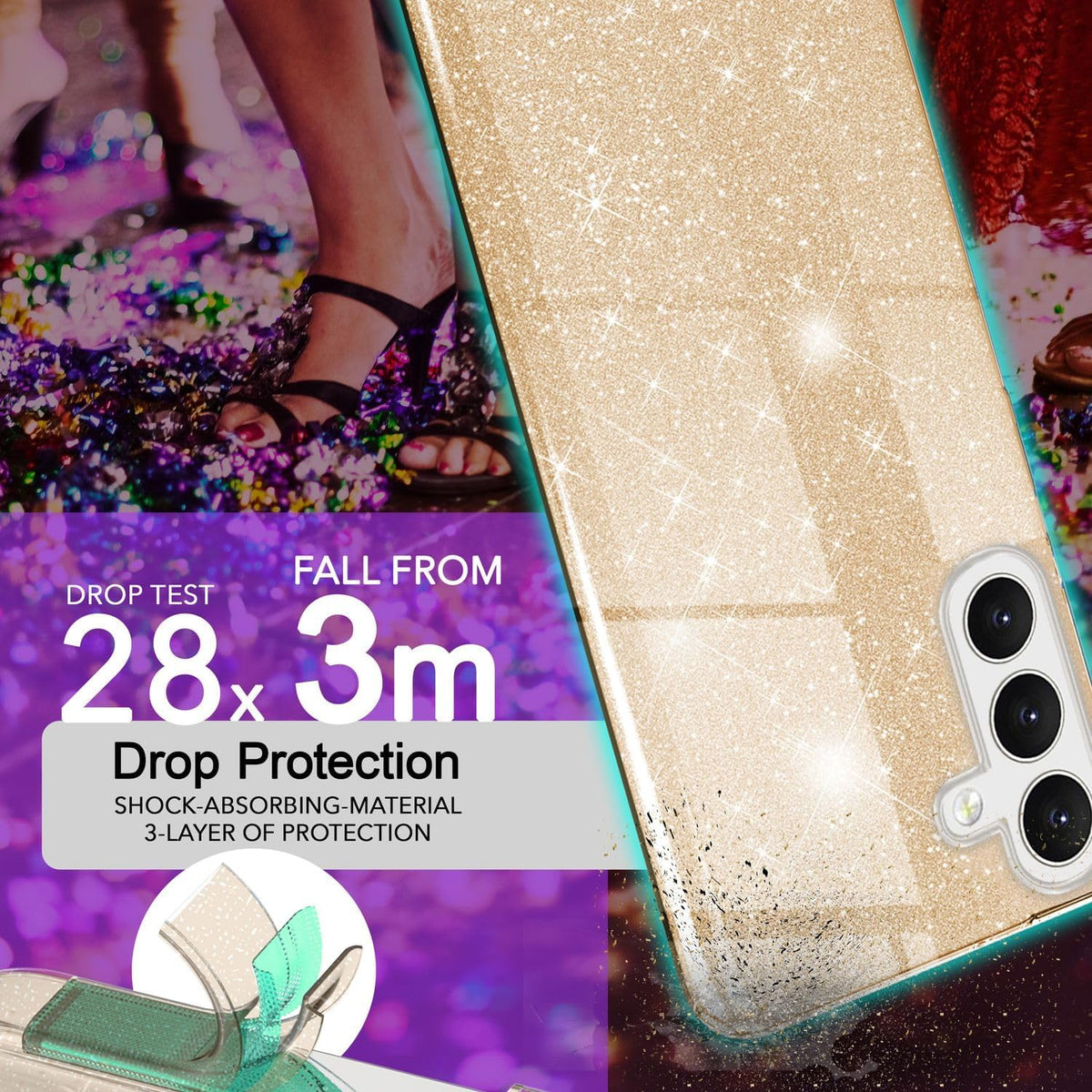 Coque Samsung Galaxy A26 - Or - Étui arrière à paillettes
