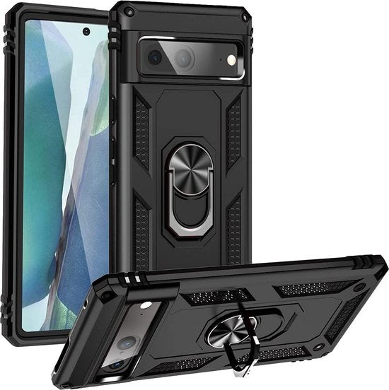 Google Pixel 7 Hülle - Schwarz - Armor-Ständer-Backcover