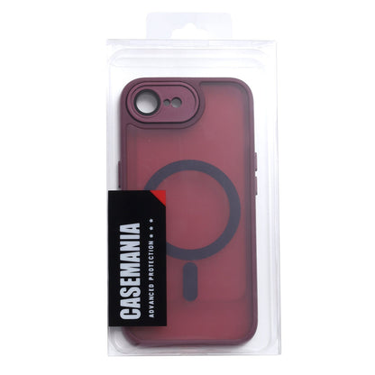 Apple iPhone 16e Hoesje - Bordeaux met Pols Bandje - Matte Armor MagSafe Back Cover met Telefoonkoord