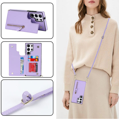 Coque Samsung Galaxy S24 Ultra - Violet - Étui arrière de luxe avec cordon et fermeture éclair