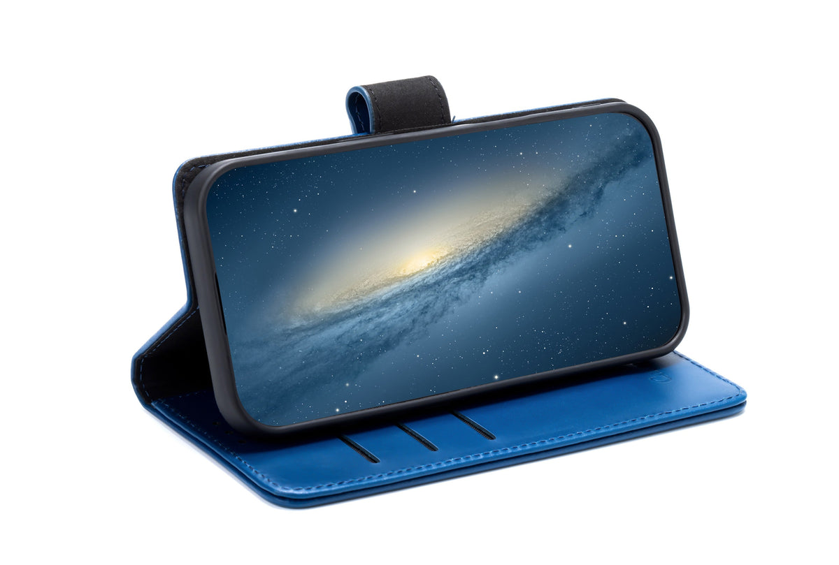 iPhone 17e Hoesje - Navy Blue - Echt Leren book Bookcase