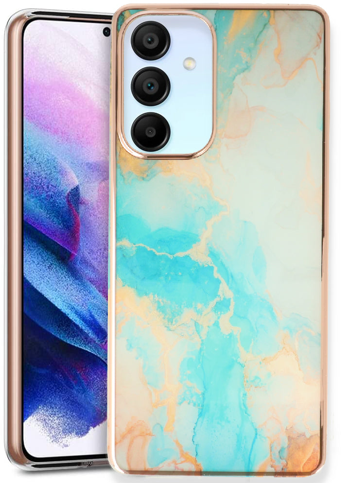 Samsung Galaxy A35 5G Hoesje - Aqua - Siliconen Marmer Back Cover