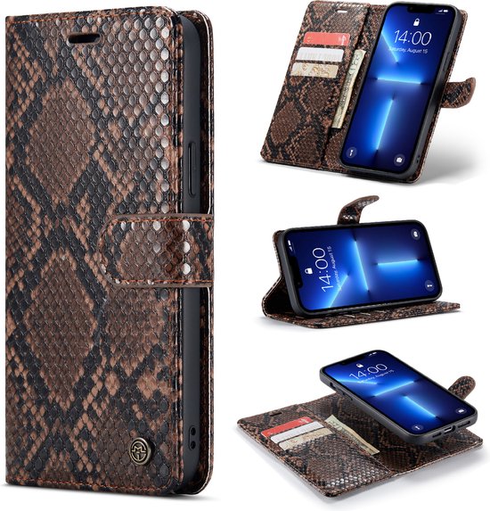 iPhone 13 Mini Hoesje - Bruin - Snake 2 in 1 Back Cover