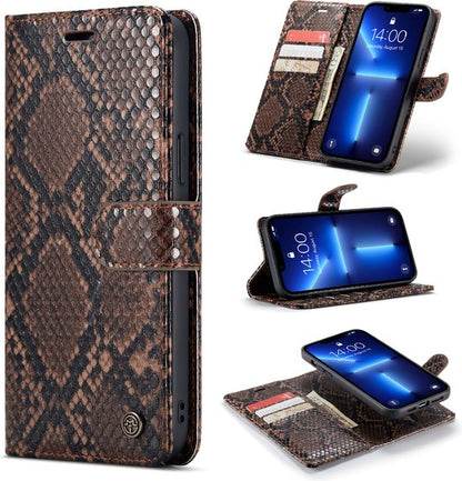 Apple iPhone 13 Pro Max Hoesje - Bruin - Luxe Slangen Bookcase