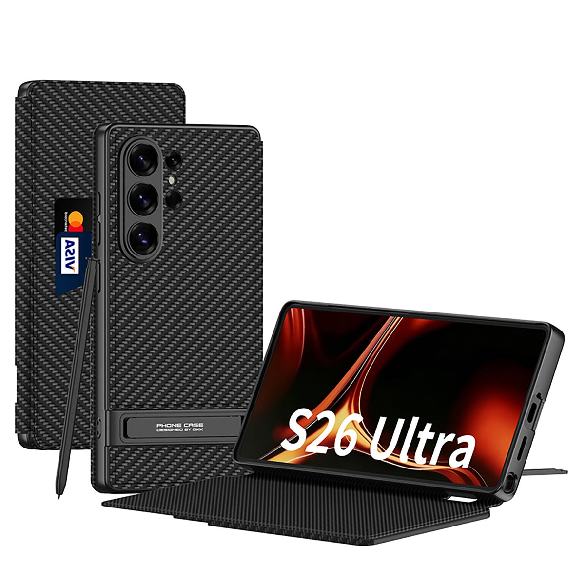 Samsung Galaxy S26 Ultra Hoesje - Carbon - New Design Dunne book Kickstand Bookcase