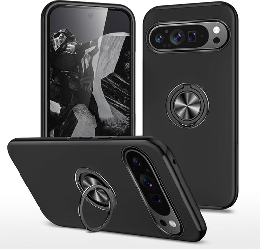 Google Pixel 9 Pro XL Hoesje - Zwart - Ring Kickstand Back Cover