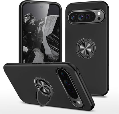 Google Pixel 9 Case - Black - Ring Kickstand Back Cover