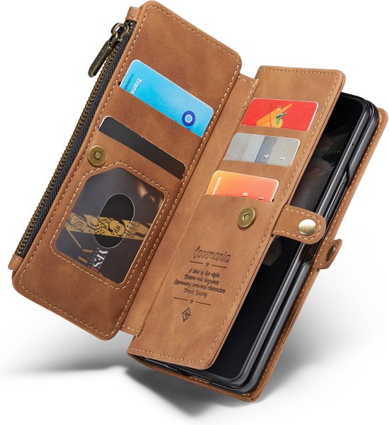 Samsung Galaxy Z Fold 3 5G Hoesje - Sienna Brown - Luxe Bookcase met Rits en Telefoonkoord