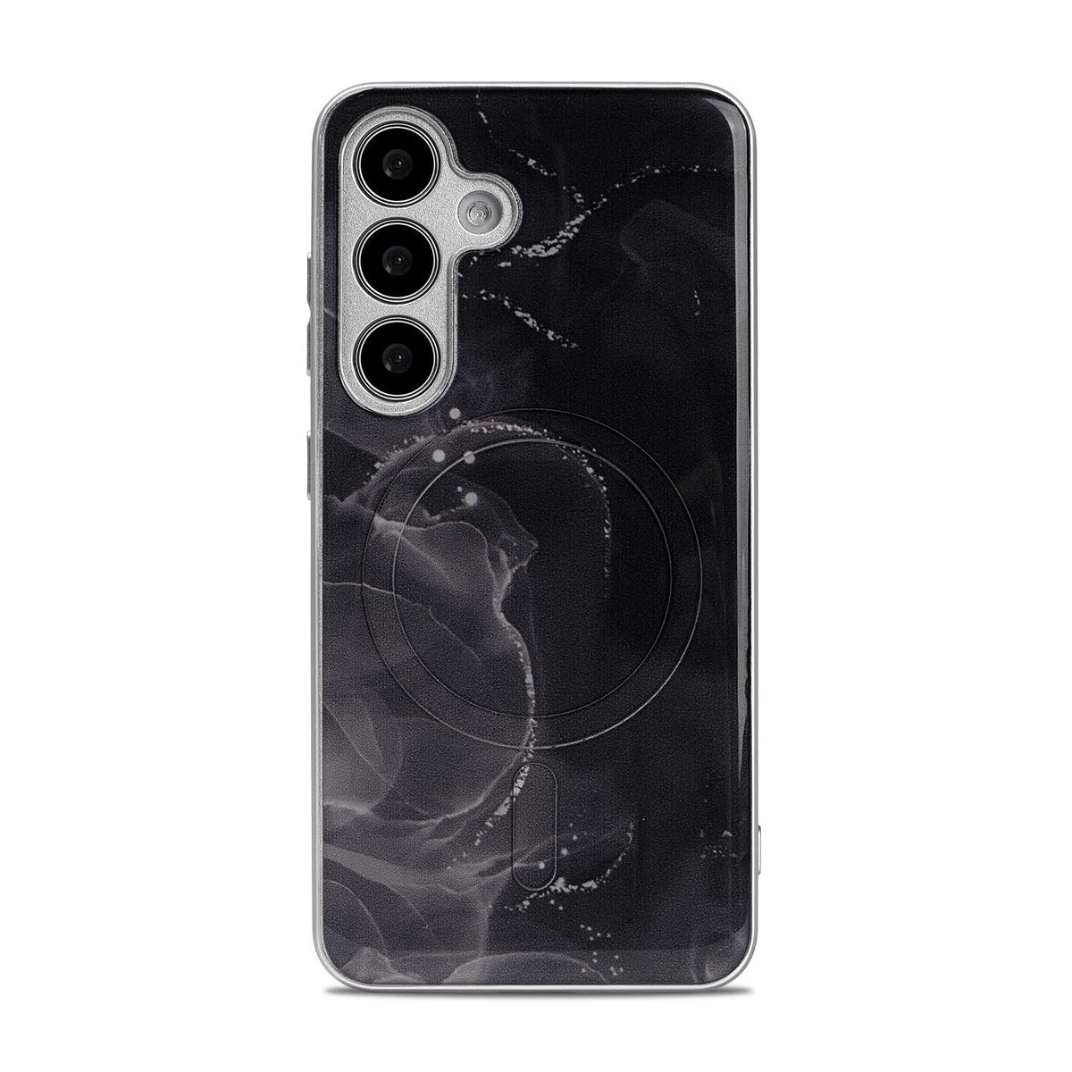 Samsung Galaxy S24 Plus Hoesje - Zwart - Siliconen Marmer MagSafe Back Cover