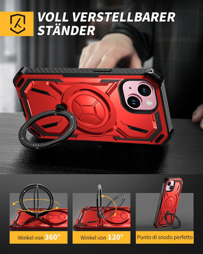 Apple iPhone 15 Plus Hülle - Rot - Armor Ständer MagSafe Backcover