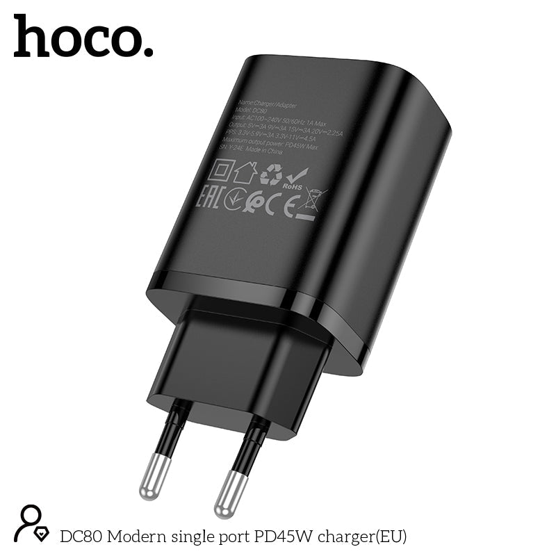 Hoco 45W USB-C Schnellladegerät - Schwarz
