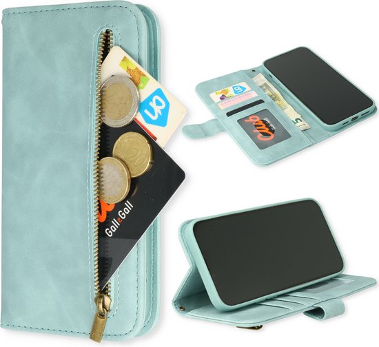Samsung Galaxy S23 Ultra Hoesje - Aqua Blue - Luxe Bookcase met Rits