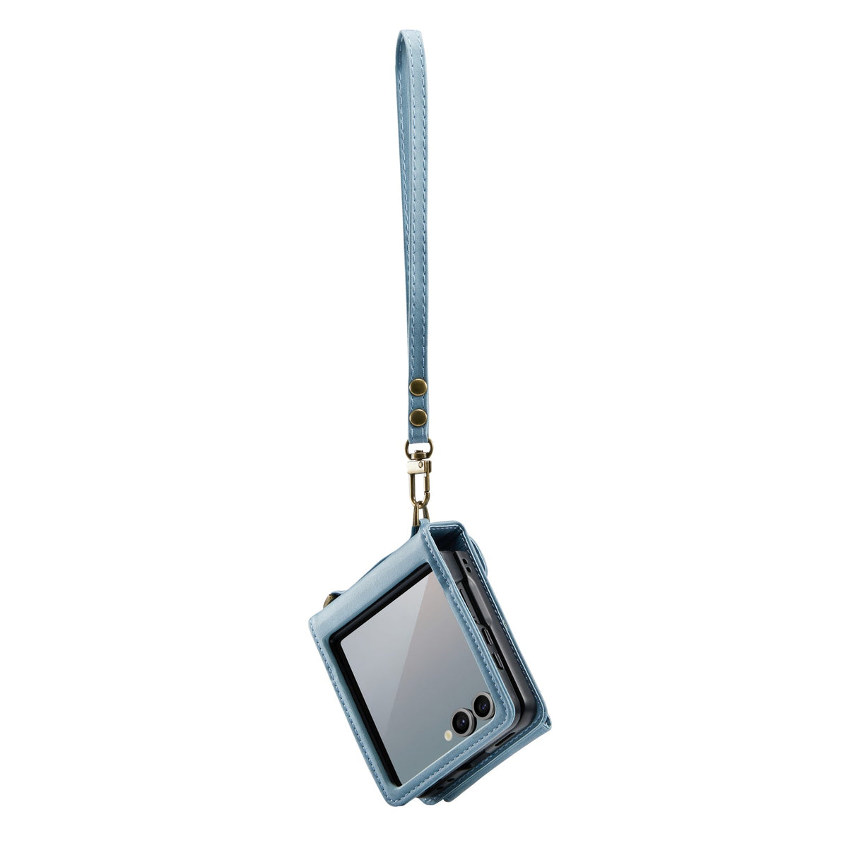 Samsung Galaxy Z Flip 7 Hoesje - Aqua Blue - Portemonnee Bookcase met Telefoonkoord