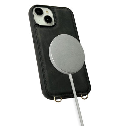 Apple iPhone 12 Hoesje - Charcoal Gray - Luxe MagSafe Bookcase met Telefoonkoord