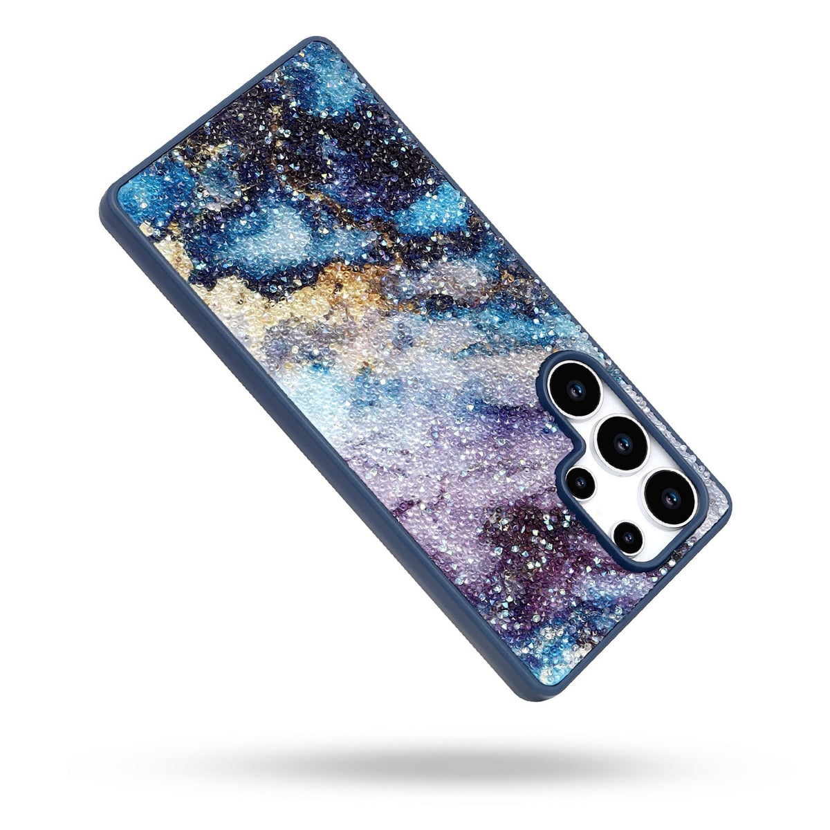 Samsung Galaxy S25 Ultra Hoesje - Blauw - Diamant Marmer Glitter Back Cover