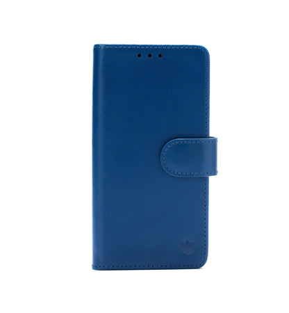 Apple iPhone 16e Hülle - Navy Blue - Echtleder-Klapphülle mit Kartenfach