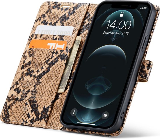 iPhone 12 / 12 Pro Hoesje - Beige - Slangen Bookcase