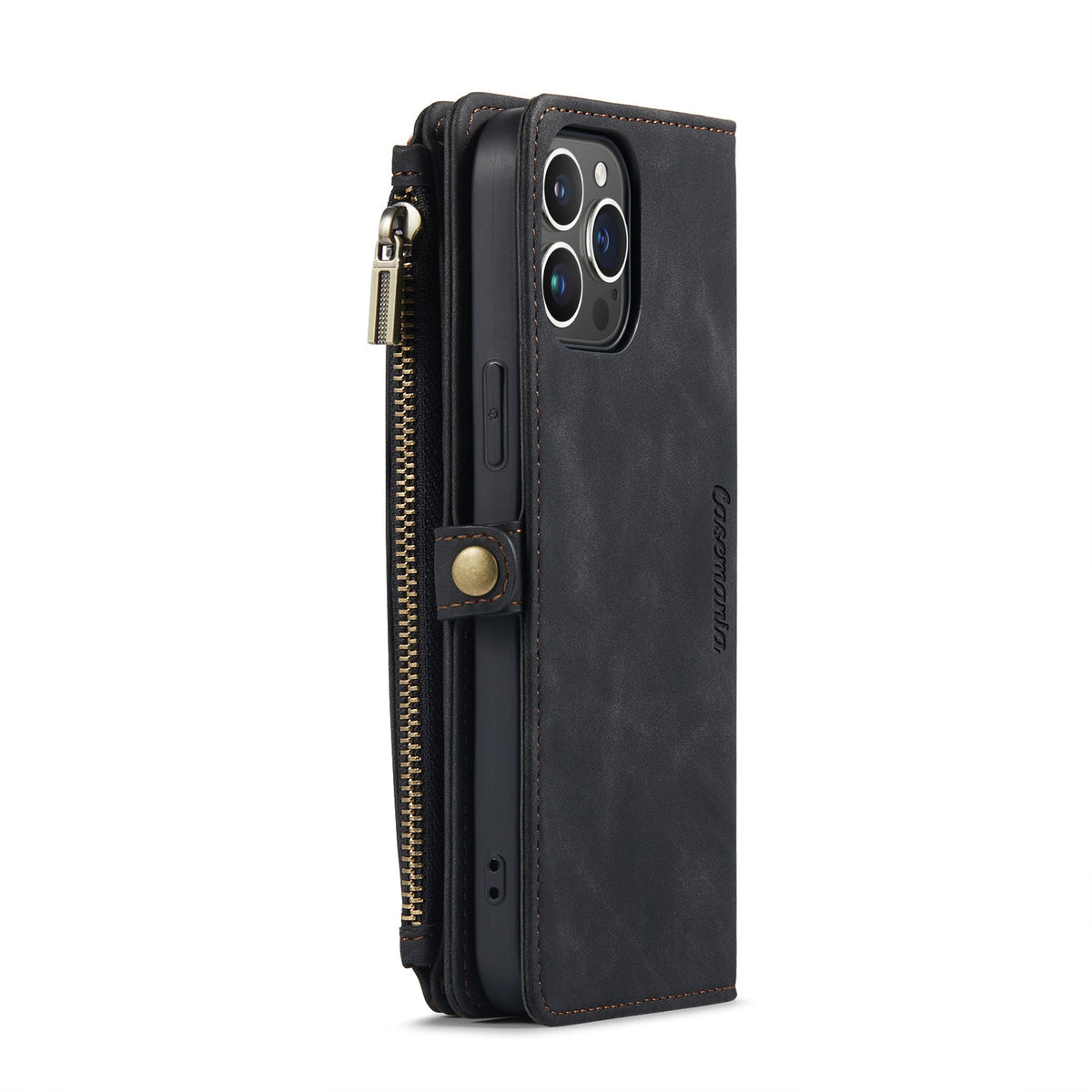 Apple iPhone 15 Hoesje - Charcoal Gray - Luxe MagSafe Bookcase met Rits en Telefoonkoord