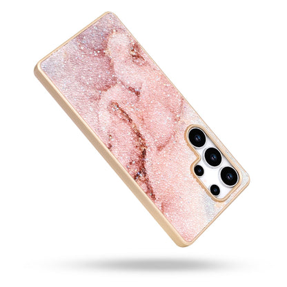 Samsung Galaxy S23 Ultra Hoesje - Roze - Diamant Marmer Glitter Back Cover