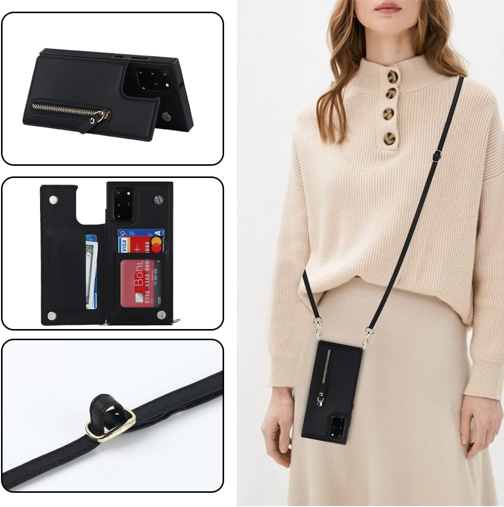 Samsung Galaxy S20 FE Hoesje - Zwart - Luxe Back Cover met Telefoonkoord en Rits