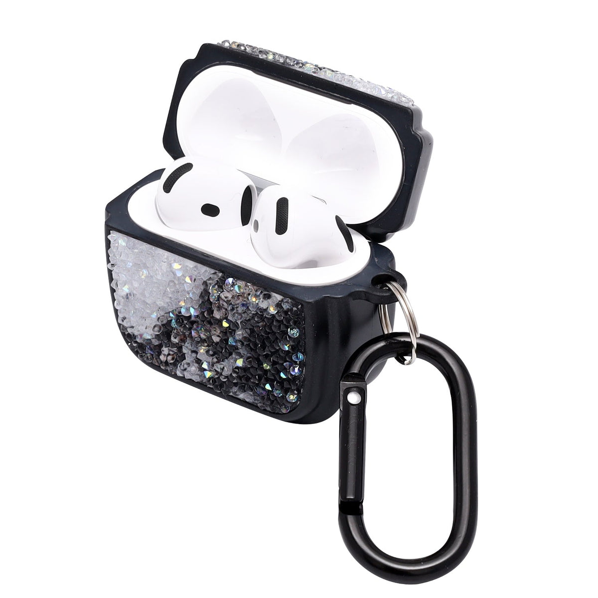 Étui pour Apple AirPods 4 - Marbre Diamant Pailleté avec Anneau - Noir