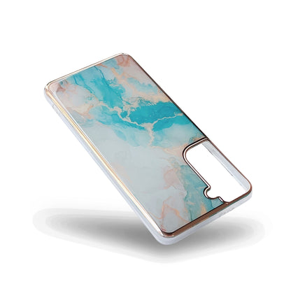 Samsung Galaxy S24 Hoesje - Aqua - Siliconen Marmer Back Cover