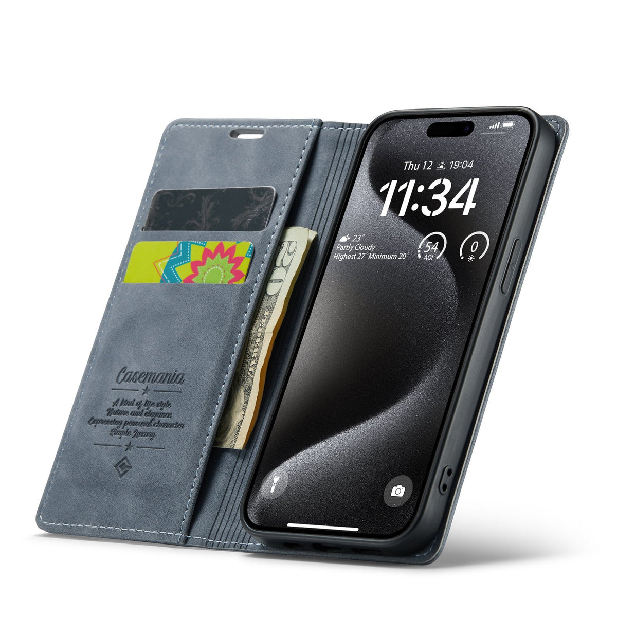 Apple iPhone 15 Hülle - Shadow Gray - Schlanke Klapphülle mit Kartenfach