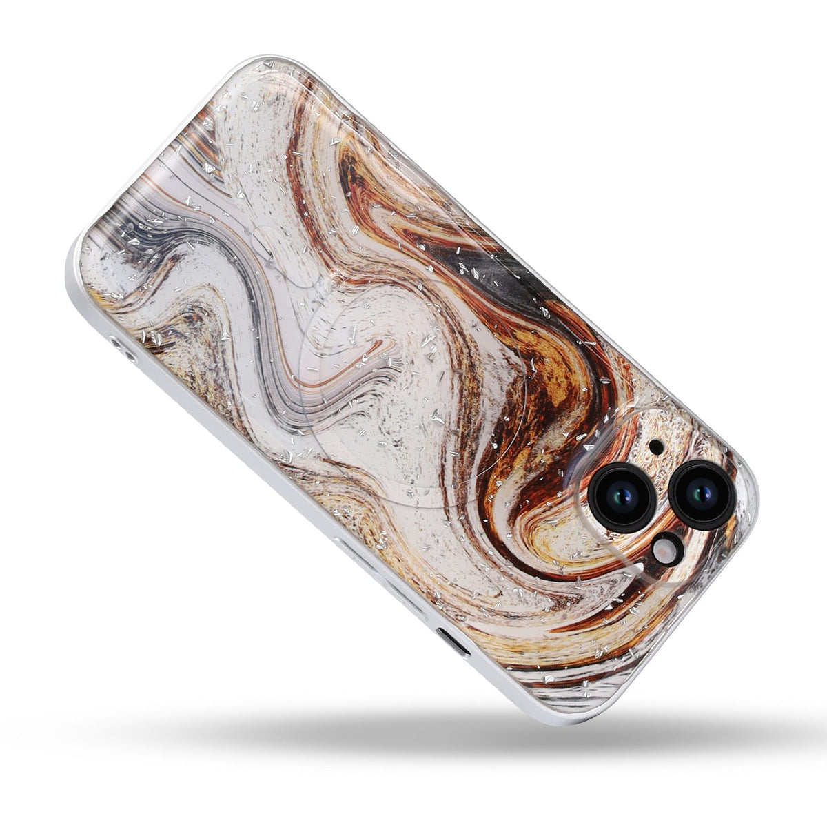 Apple iPhone 15 Hoesje - Wit - Marmer Glitter MagSafe Back Cover