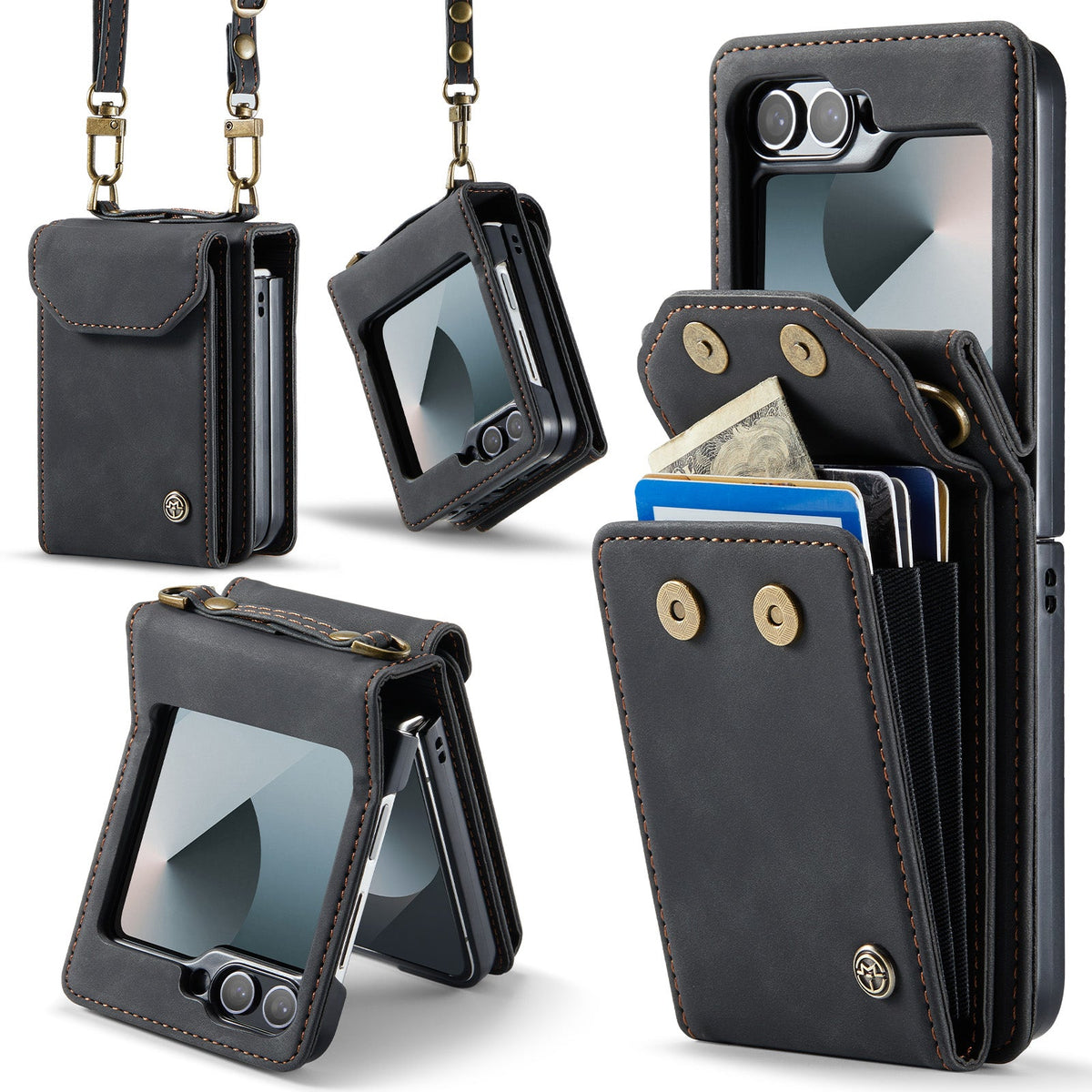Samsung Galaxy Z Flip 6 Case - Charcoal Gray - Wallet Case with Phone Strap