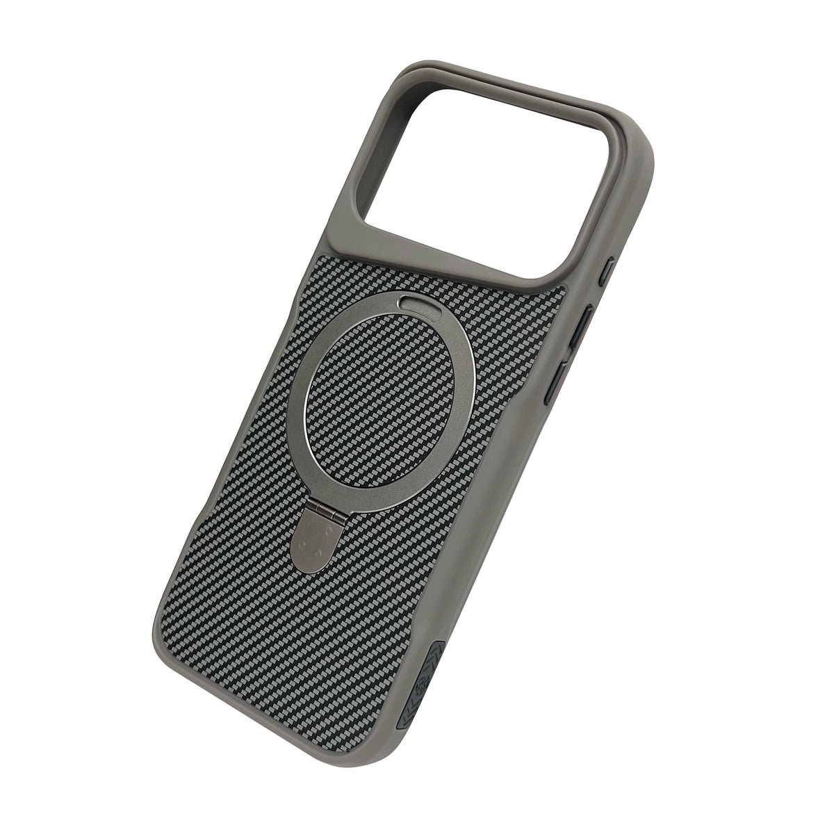 Apple iPhone 18 Pro Max Hoesje - Zilver - Carbon MagSafe Back Cover met Ringstand