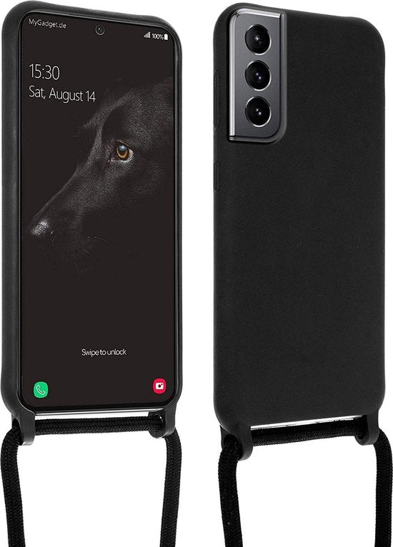 Samsung Galaxy S21 FE Hoesje - Zwart - Siliconen Back Cover met Telefoonkoord