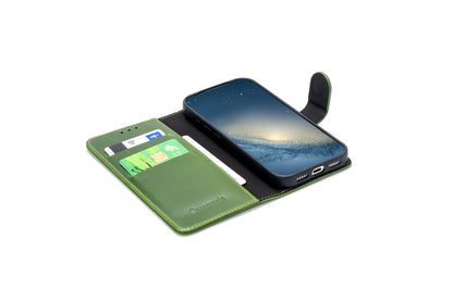 Apple iPhone 18 Pro Max Case - Olive Green - Genuine Leather Wallet Case