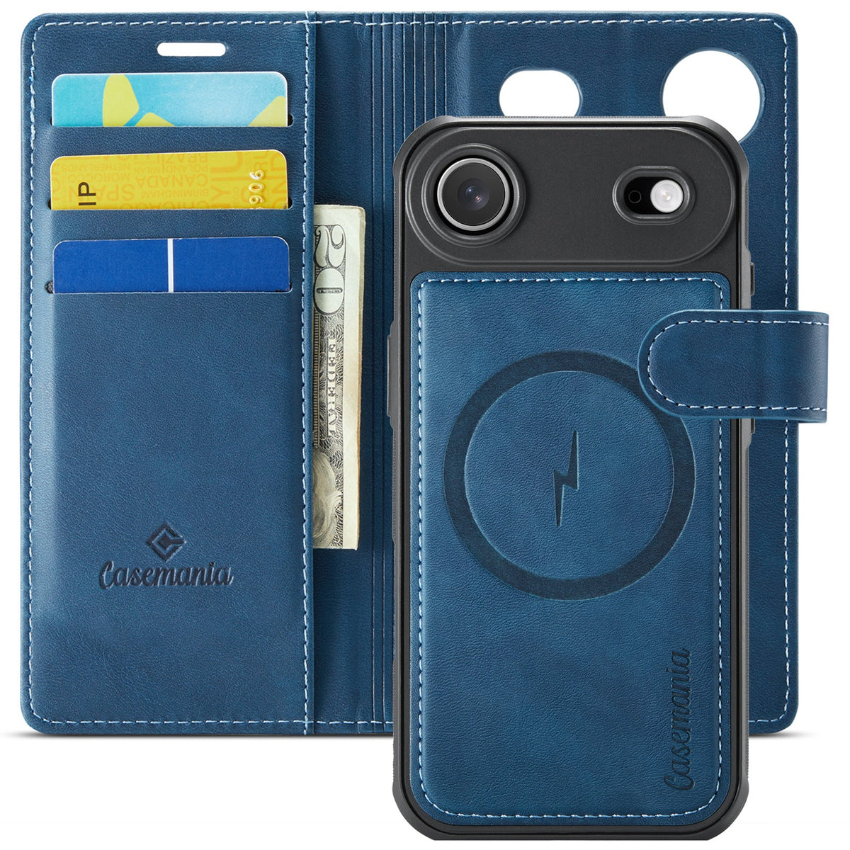 Apple iPhone Air Hülle - Navy Blue - Luxus-2-in-1-MagSafe-Klapphülle mit Kartenfach