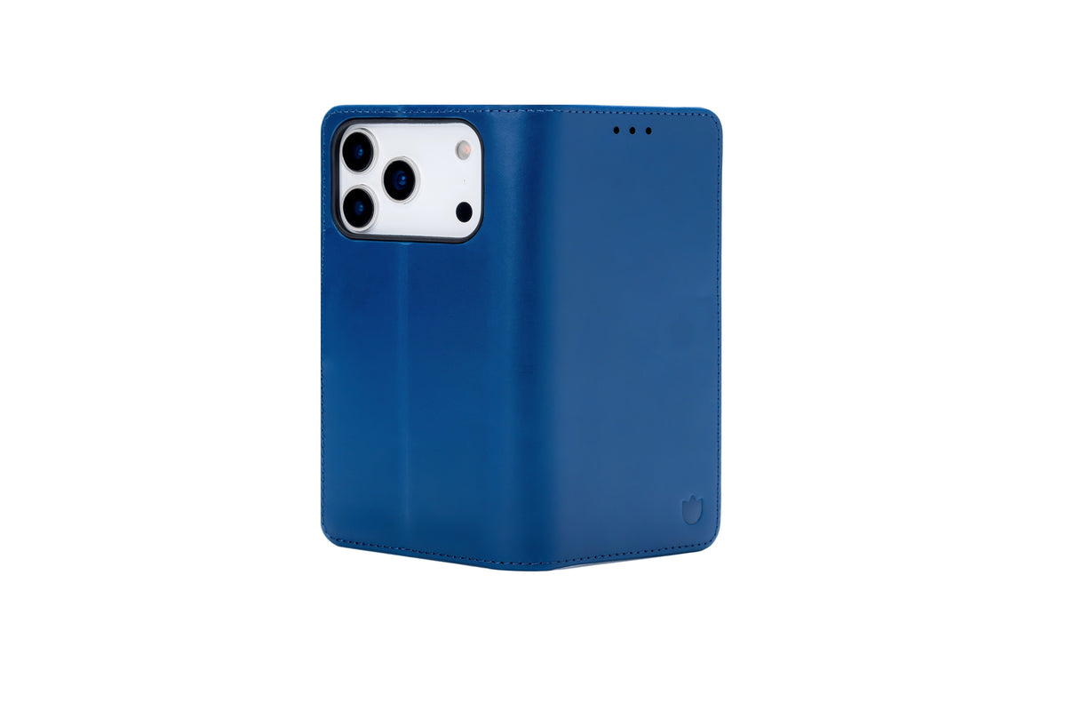 Apple iPhone 17 Pro Hoesje - Navy Blue - Echt Leren Bookcase