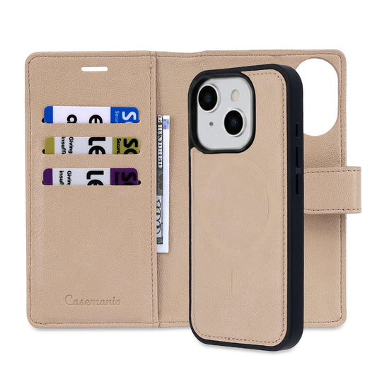Apple iPhone 15 Hülle - Soft Beige - 2-in-1 Lederoptik Klapphülle mit Kartenfach