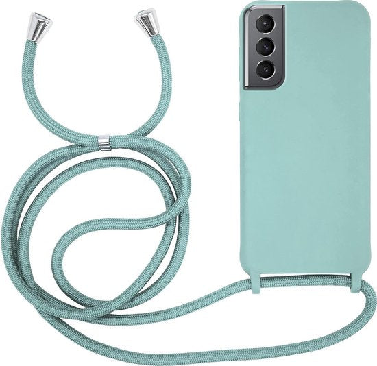 Samsung Galaxy S21 Hoesje - Turquoise - Siliconen Back Cover met Telefoonkoord