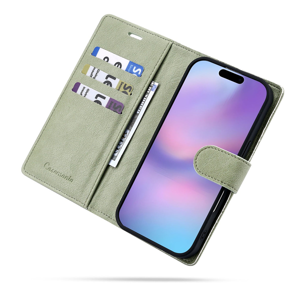 iPhone 16 Hoesje - Matcha Green - 2 in 1 Lederlook Bookcase