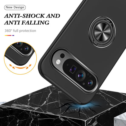 Google Pixel 9 Pro Hoesje - Zwart - Ring Kickstand Back Cover