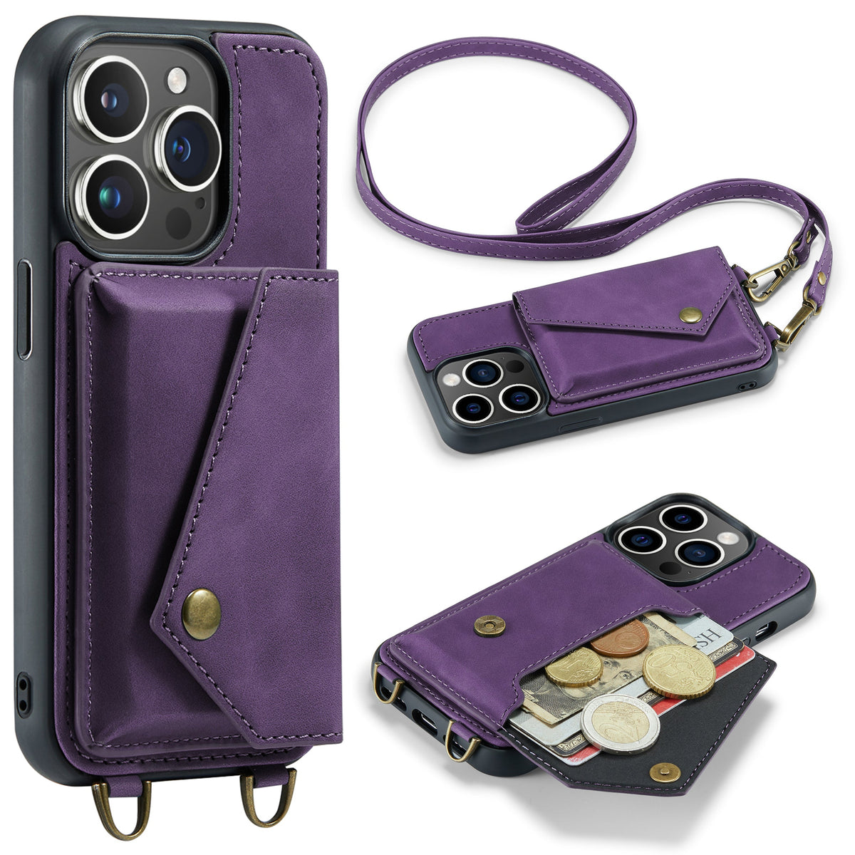 Apple iPhone 15 Pro Hoesje - Dark Purple - Luxe Back Cover met Telefoonkoord