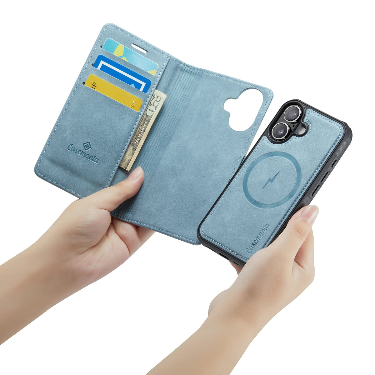 Apple iPhone 17 Hülle - Aqua Blue - Luxus-2-in-1-MagSafe-Klapphülle mit Kartenfach