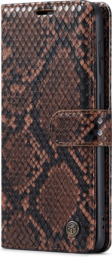 Samsung Galaxy S21 FE Hoesje - Bruin - Luxe Slangen Bookcase