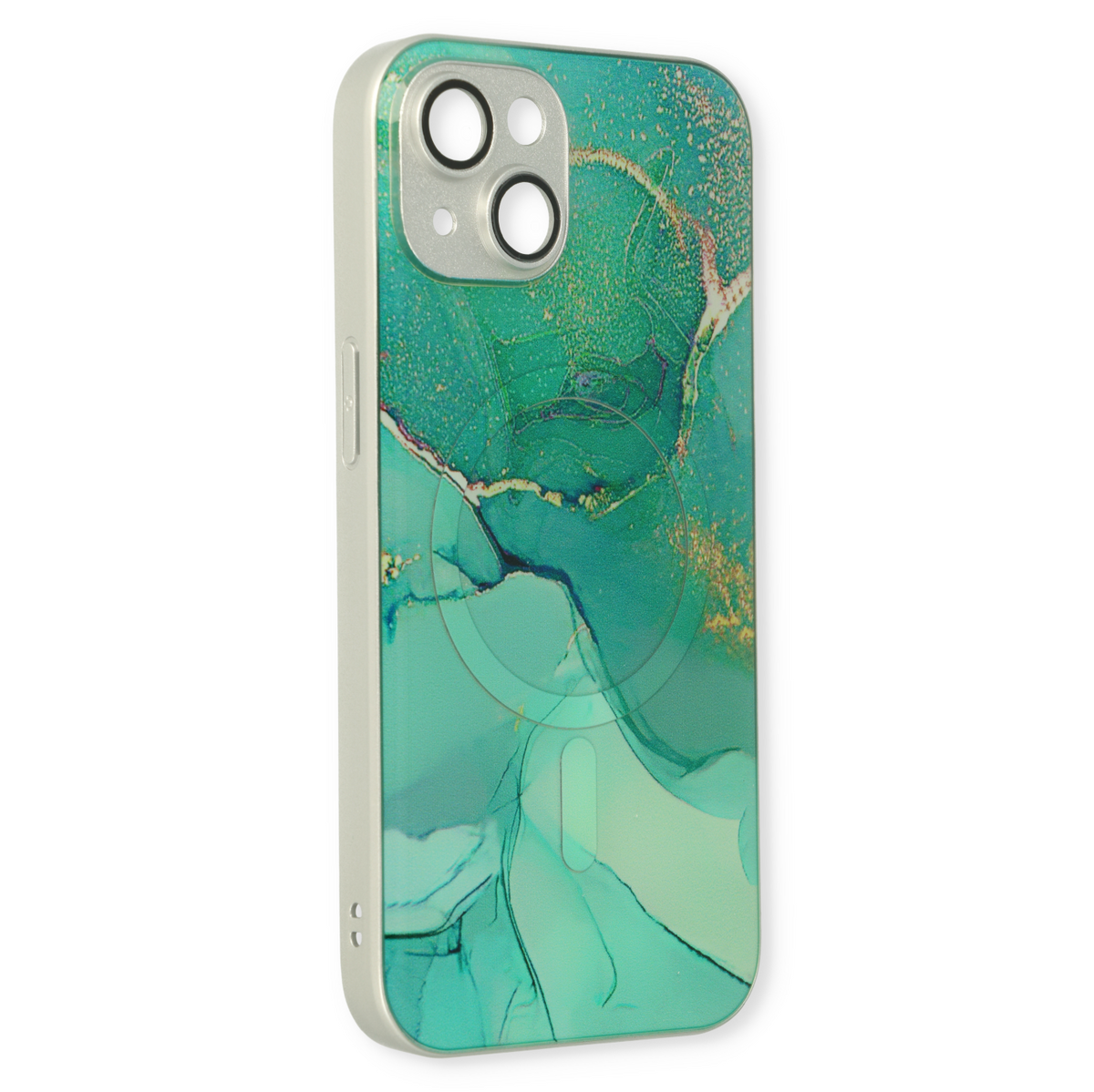 Apple iPhone 14 Hoesje - Blauw - Siliconen Marmer MagSafe Back Cover