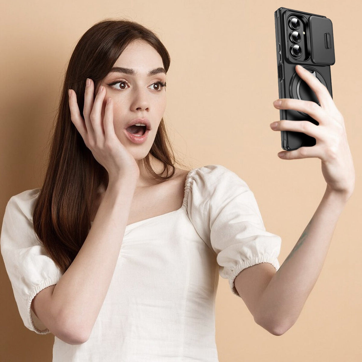 Samsung Galaxy Z Fold 7 Hoesje - Zwart - Siliconen Camera Ringstand Back Cover